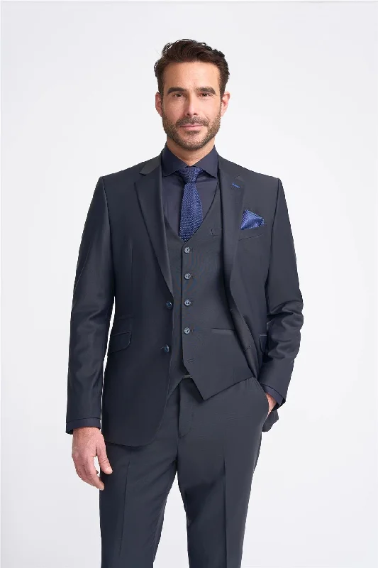 men's winter business suit -Men's Blazer Dark Navy Tailored Fit Formal Suit Jacket