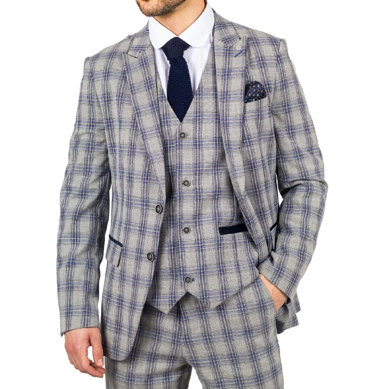 men's black wool suit for winter -Men's Blazer Grey Blue Checked Classic Sport Coat Plaid Tailored Fit