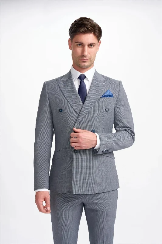 men's lightweight black suits -Men's Blazer Grey Double Breasted Tailored Fit Formal Suit Jacket