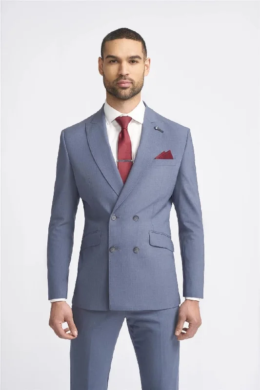 men's tuxedo jacket with satin trim -Men's Blazer Grey Double Breasted Tailored Fit Suit Jacket