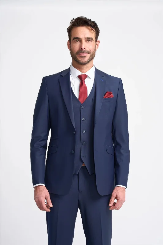 men's high-end business suits -Men's Blazer Navy Blue Tailored Fit Formal Suit Jacket