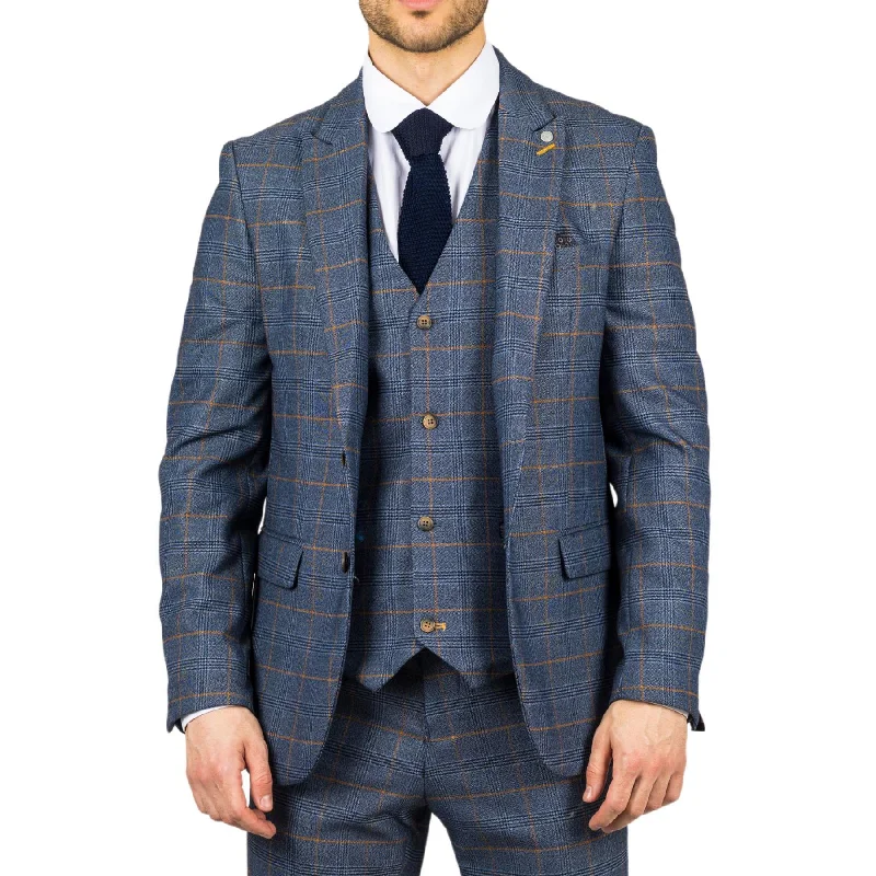 men's wedding tuxedo for groom -Men's Blazer Navy Checked Classic Sport Coat Plaid Tailored Fit