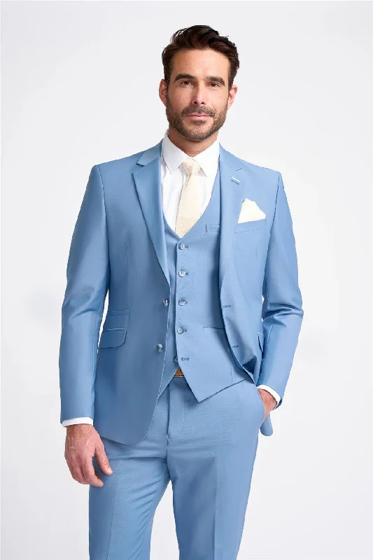 men's formal wool tuxedo jacket -Men's Blazer Sky Blue Tailored Fit Formal Suit Jacket