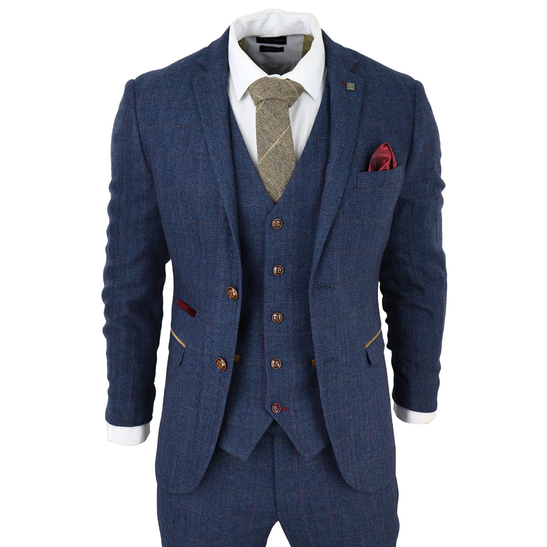 men's light grey tuxedo with pocket square -Mens Blue Blazer Herringbone Tweed Checked Formal Suit Jacket