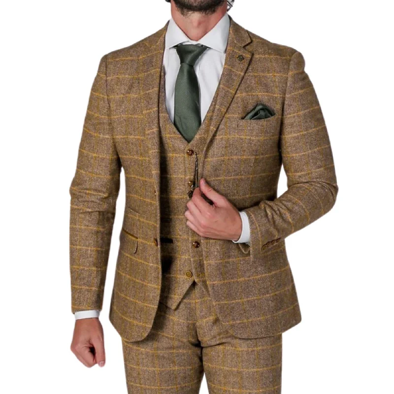 men's modern formal tuxedo suits -Men's Brown Blazer Tweed Herringbone Wool Blend Sport Coat