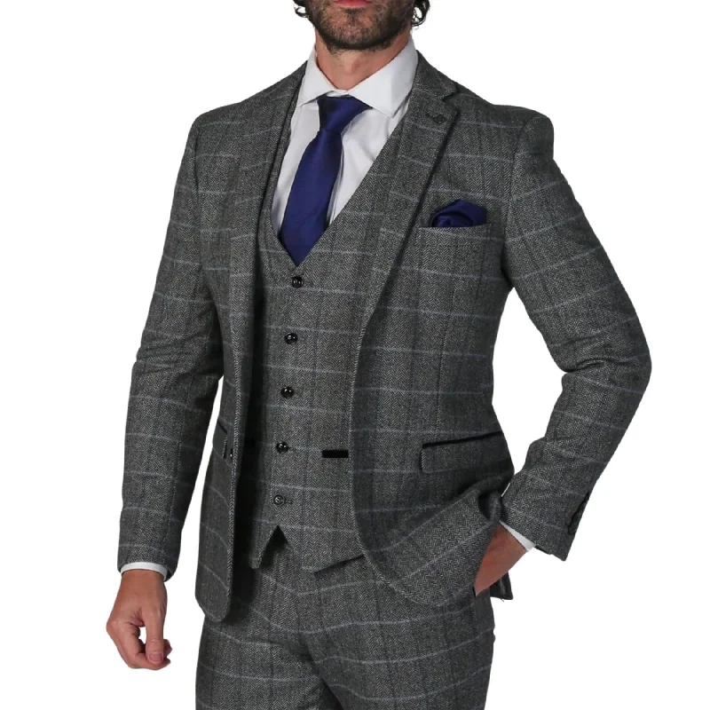 men's wedding grey tuxedo suits -Men's Grey Blazer Tweed Herringbone Wool Blend Sport Coat