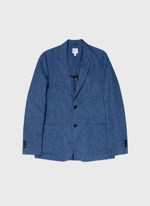 men's formal dinner jacket -Men's Linen Blazer in Blue Melange