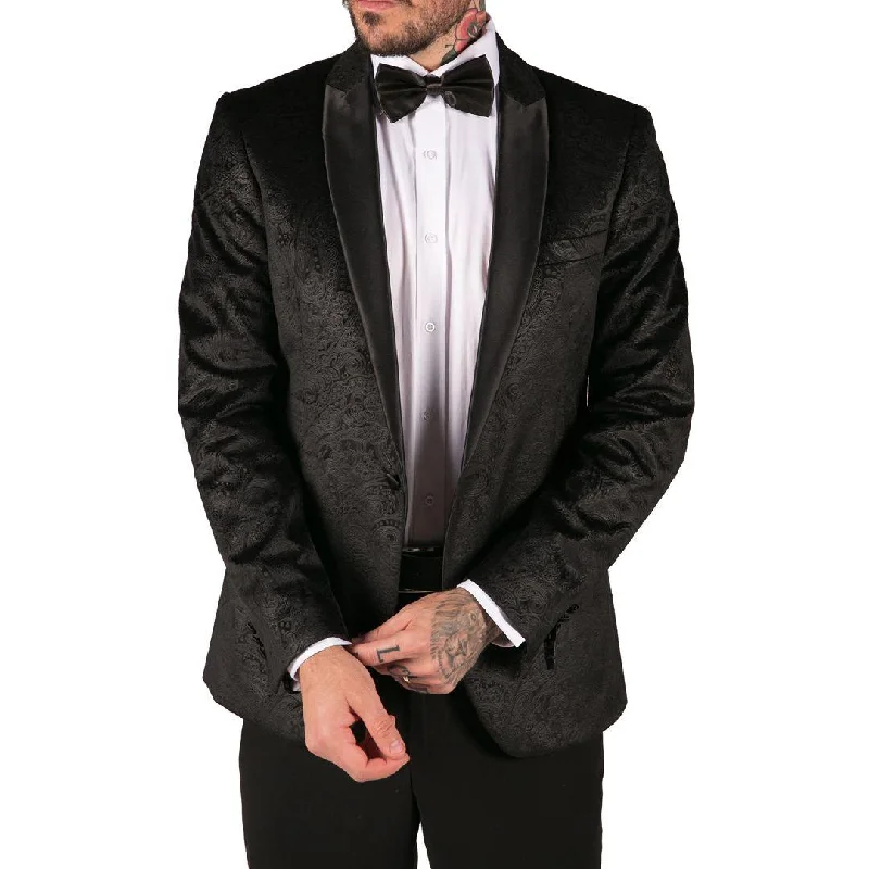 men's tailored summer suits -Mens Marc Darcy Velvet Paisley Black Fit Blazer Tuxedo Dinner Jacket Smart Casual