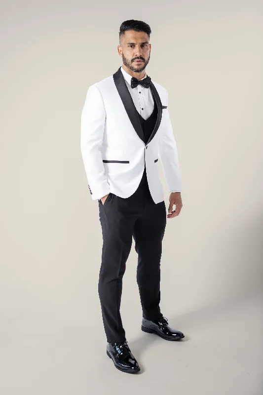 men's tailored tuxedo jacket sale -Mens White Tuxedo with Black Pants