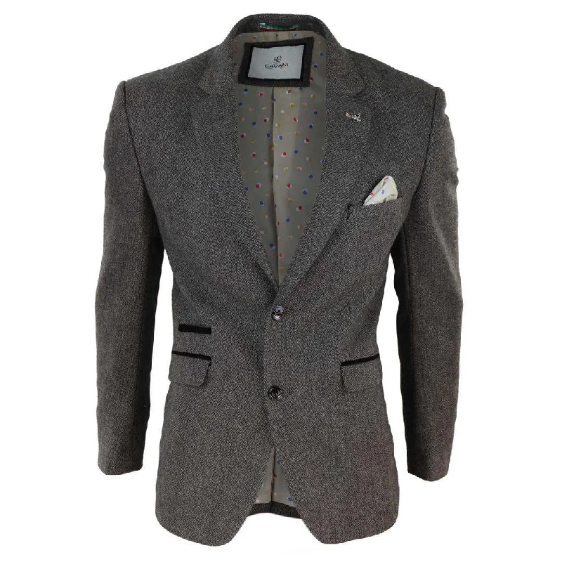 men's wool suit jacket with vest -Mens Peaky Blinders Wool Herringbone Tweed Blazer Jacket Blue Brown Vintage