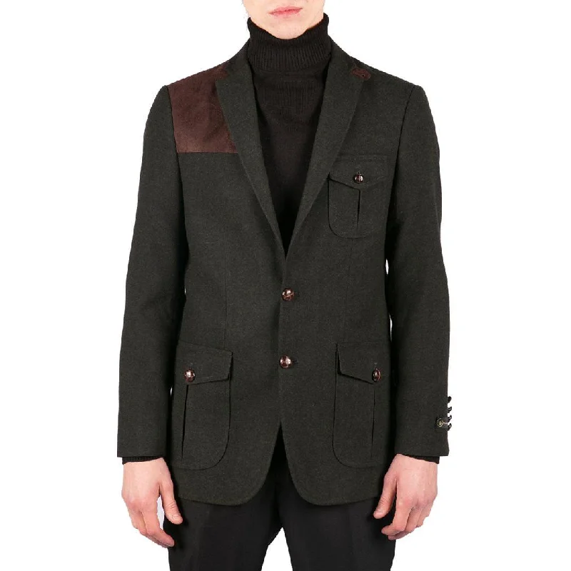 men's modern wedding tuxedo -Mens Wool Tweed Shooting Jacket Hunting Blazer Smart Casual Elbow Patch Olive