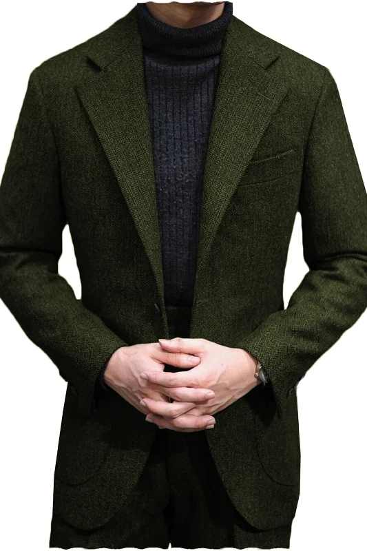 men's wool formal suit jacket -Men's Wool Tweed Suit 2 Piece Peak Lapel Blazer（Blazer+Pants）