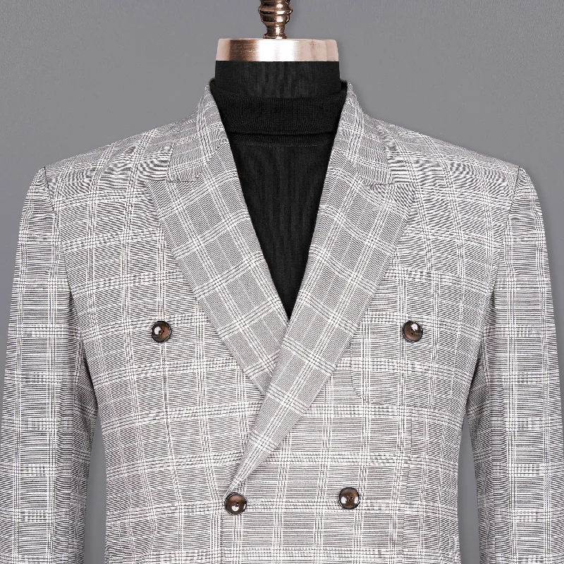 men's casual suit and blazer set -Mercury Grey Plaid Woolrich Double-Breasted Blazer