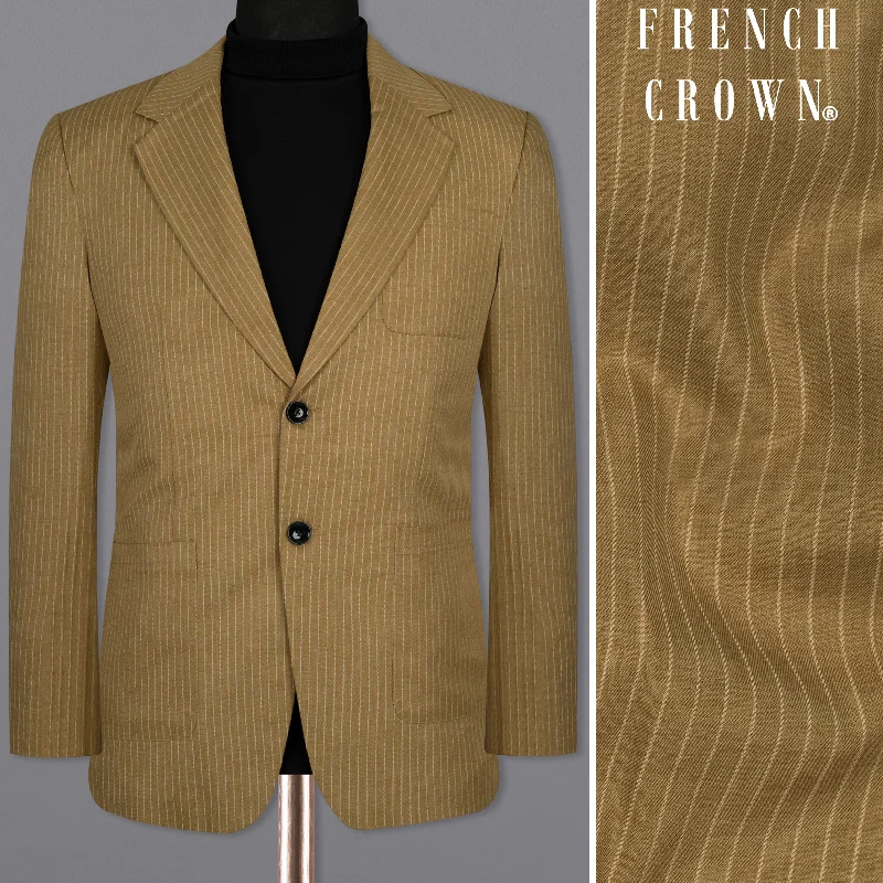 men's wool tuxedo set -Muesli Brown Striped Wool Rich Sports Blazer