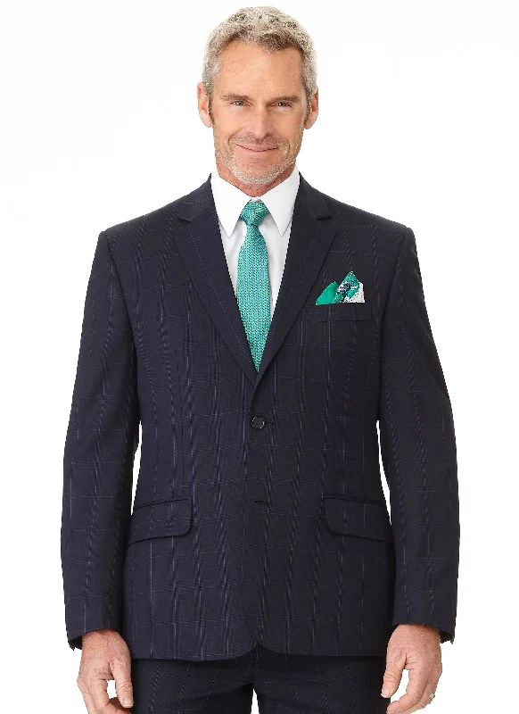 men's formal wool blazer suits -OTWAY CONTEMPORARY FIT JACKET - NAVY WINDOWPANE