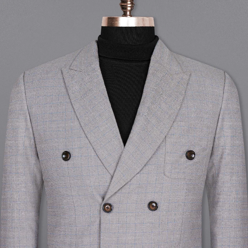 men's checkered navy suit -Pale Slate Plaid Double-breasted Woolrich Sports Blazer