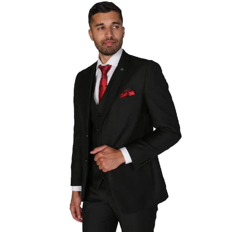 men's wool tuxedo for formal events -Parker - Men's Plain Black Blazer Prom Wedding Office