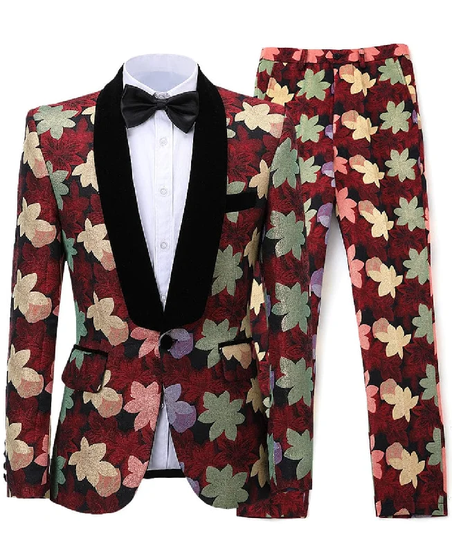 men's formal evening suits -Patterned 2 Pieces Mens Suit Formal Shawl Lapel Tuxedos (Blazer+Pants)