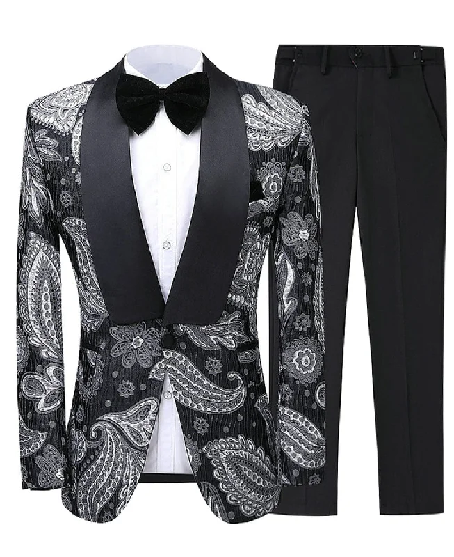 men's tailored dinner suits -Patterned Shawl Lapel 2 Pieces Mens Suit (Blazer+Pants)