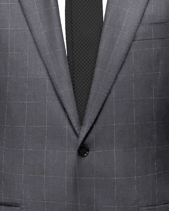 men's formal checked suit jackets -Pebble Grey Windowpane Wool Blazer