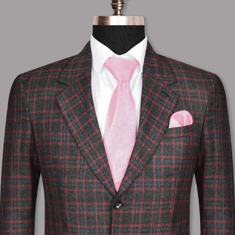 men's formal wedding suits -Piano with Mexican Red Plaid Wool Rich Blazer