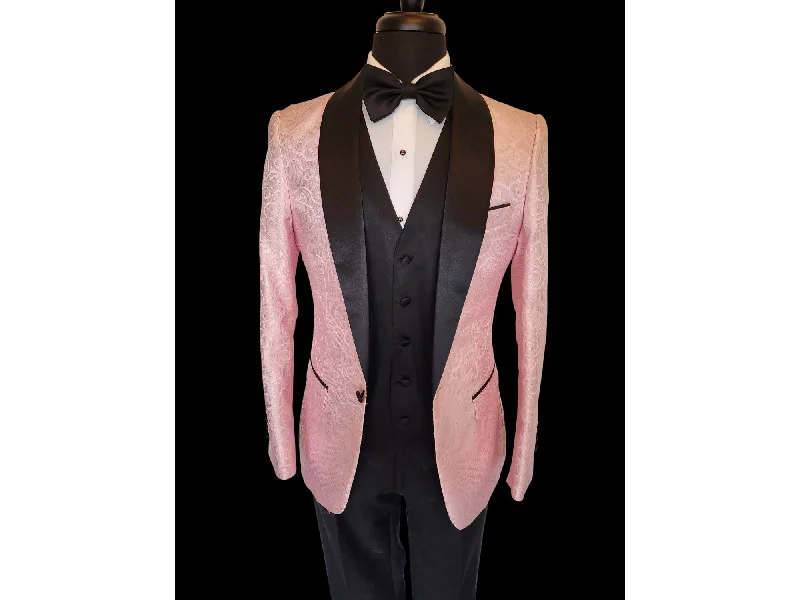 men's navy blue tuxedo for weddings -Pink Swirl & Dot Textured Shawl Tuxedo Rental