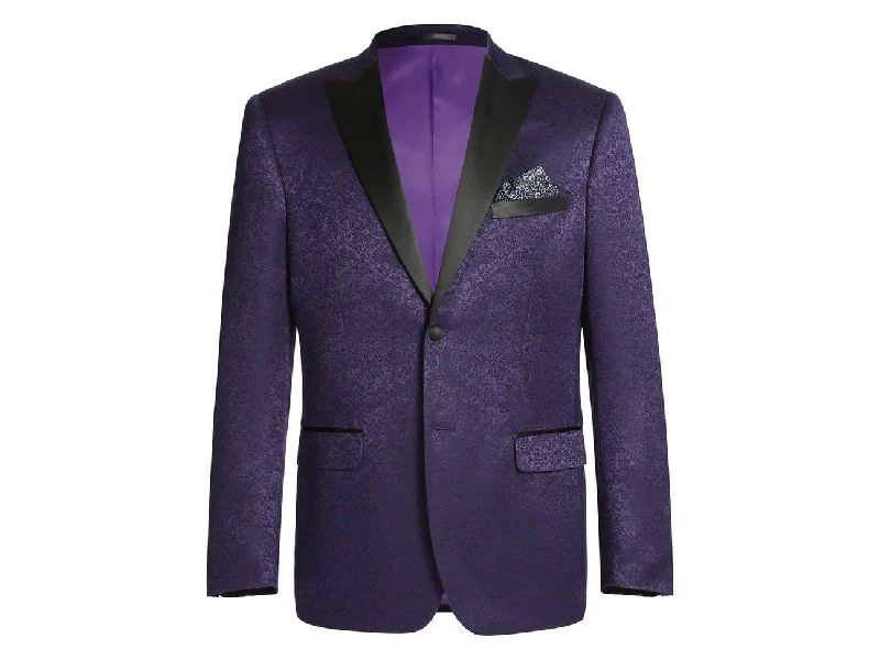 men's modern tailored tuxedo -Purple Textured Peak lapel Dinner Jacket Tuxedo Rental