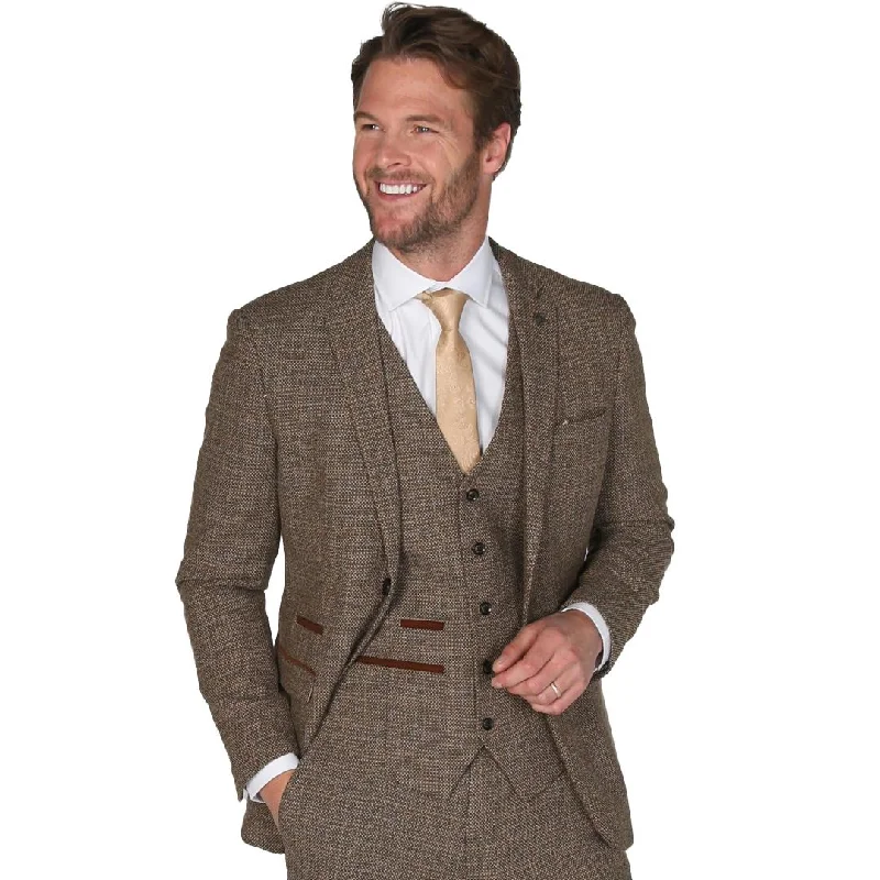 men's slim fit tuxedo for business meetings -Ralph - Men's Classic Tweed Brown Blazer