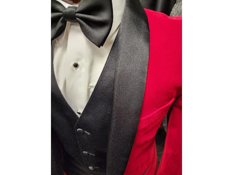 men's winter business suit -Red Velvet With Black Shawl Tuxedo Rental