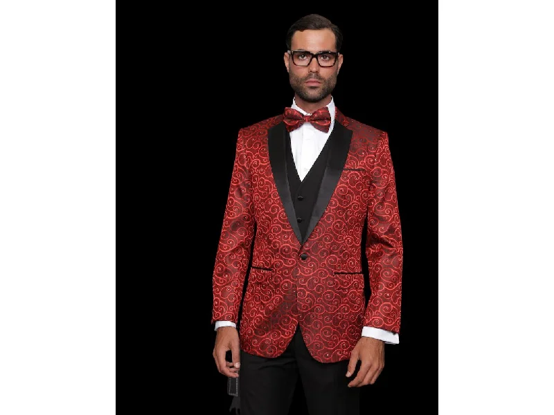 men's black and white tuxedo suits -Red Swirl Dinner Jacket Tuxedo Rental