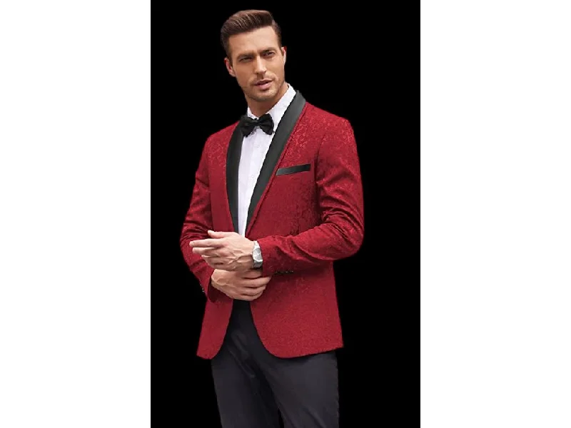 men's business suits with jacket -Red Textured Shawl Tuxedo Rental