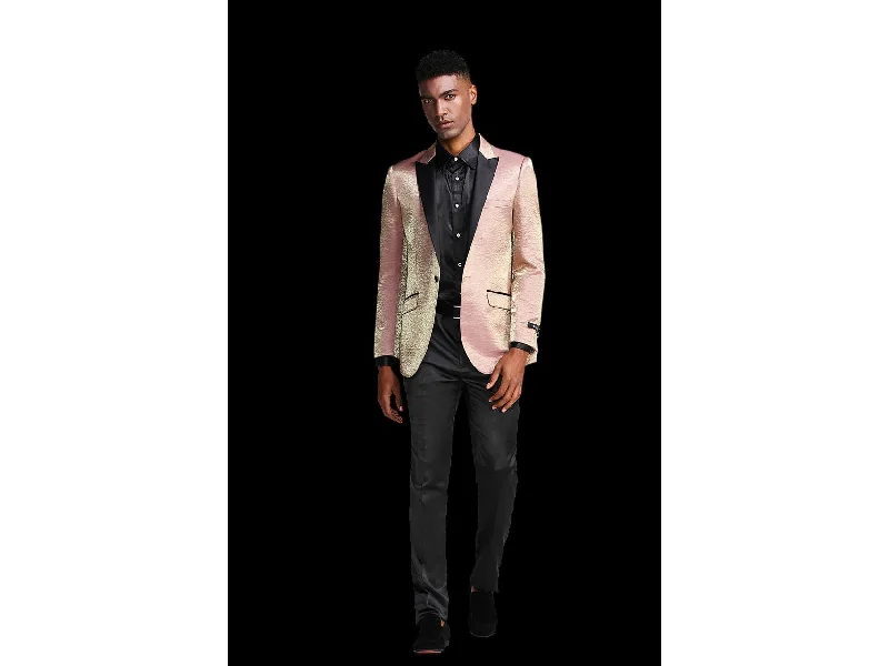 men's wedding suits with cufflinks -Rose Gold Luster Peak lapel Dinner Jacket Tuxedo Rental