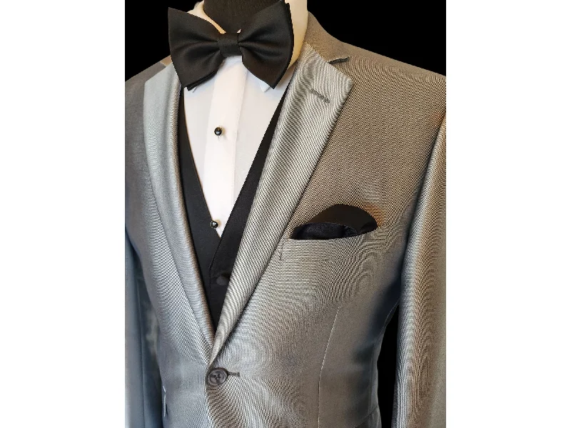 men's luxury black suits -Silver Luster Notch Lapel Dinner Jacket Tuxedo Rental