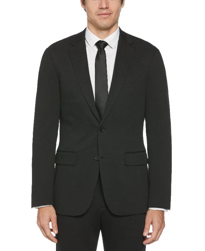 men's tuxedo with pleated shirt -Slim Fit Solid Knit Suit Jacket