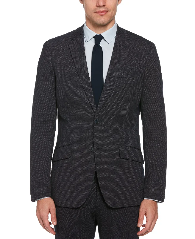 men's black wool suit for winter -Slim Fit Pindot Stretch Knit Suit Jacket