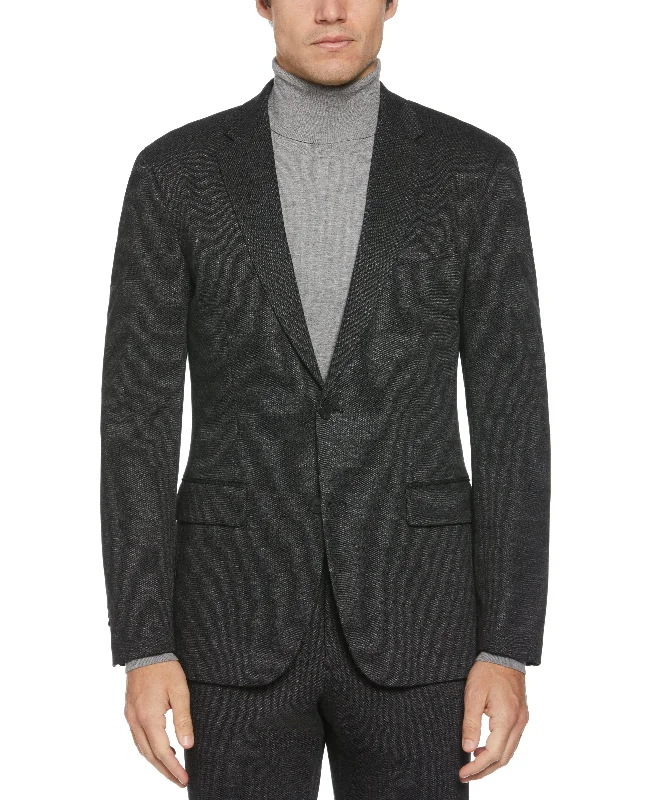 men's grey wool wedding tuxedo -Slim Fit Two Tone Smart Knit Suit Jacket