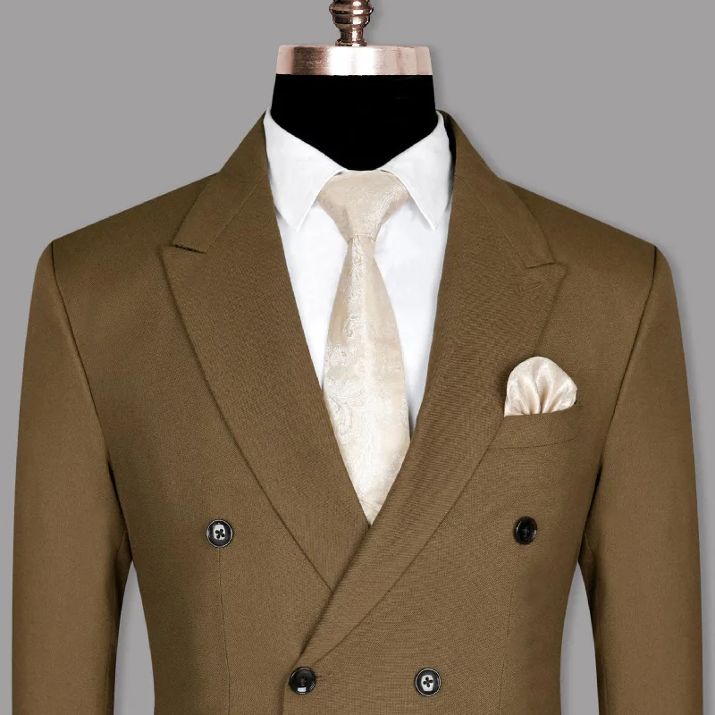 men's wool tuxedo set for winter -Soil Brown Wool Rich Double Breasted Blazer