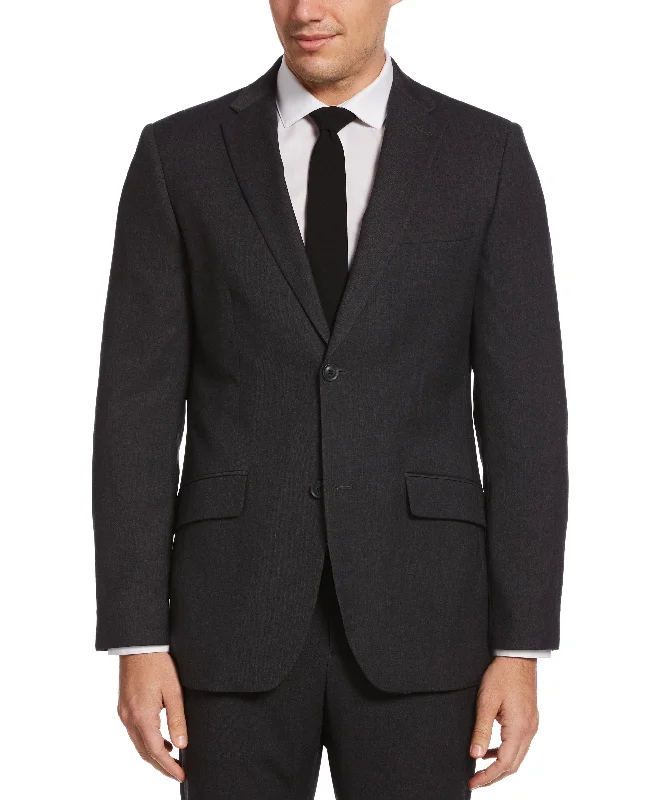 men's navy formal suit with tie -Solid Stretch Suit Jacket