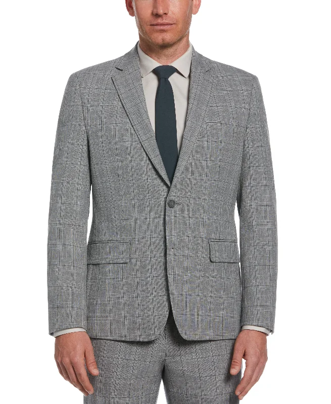 men's grey slim fit business suit -Classic Fit Stretch Plaid Suit Jacket