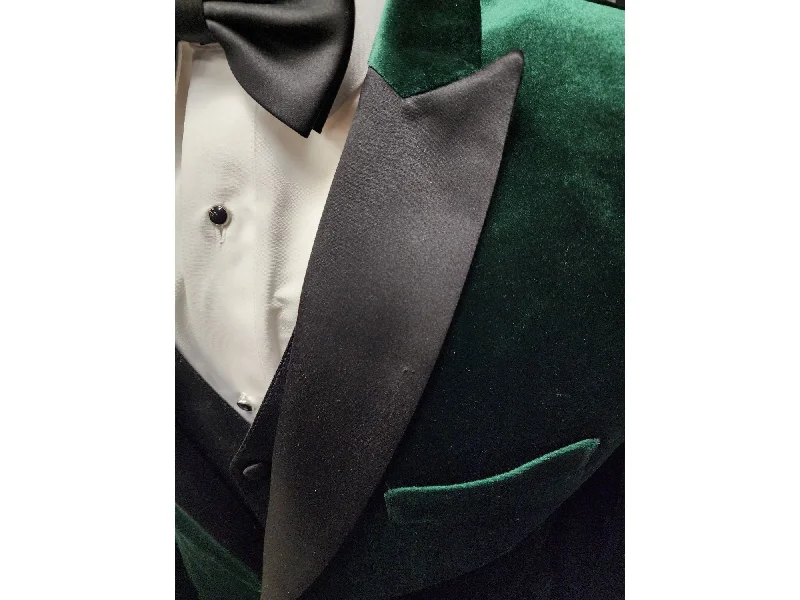 men's checked grey suit -Velvet Green With Black Peak Tuxedo Rental