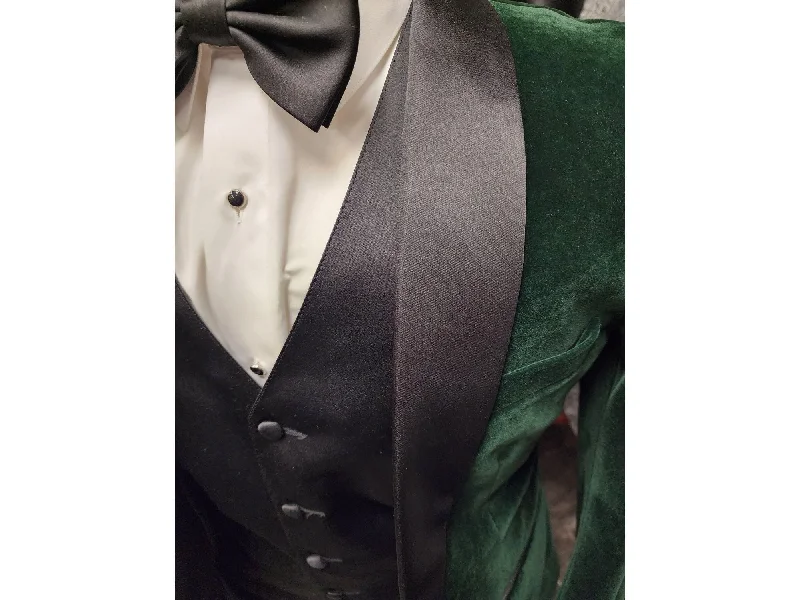 men's slim fit tuxedo for prom -Velvet Green With Black Shawl Tuxedo Rental