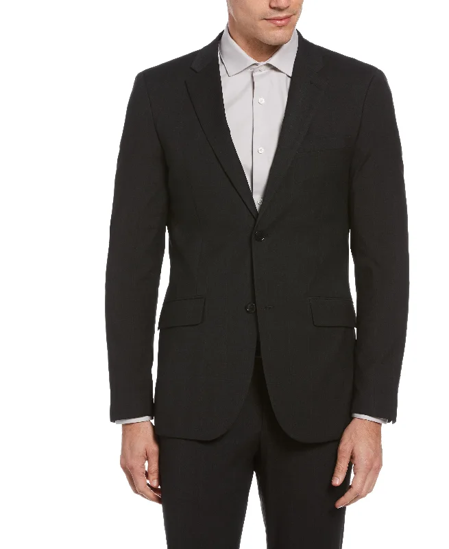 men's black business tuxedo jackets -Very Slim Fit Textured Plaid Stretch Jacket