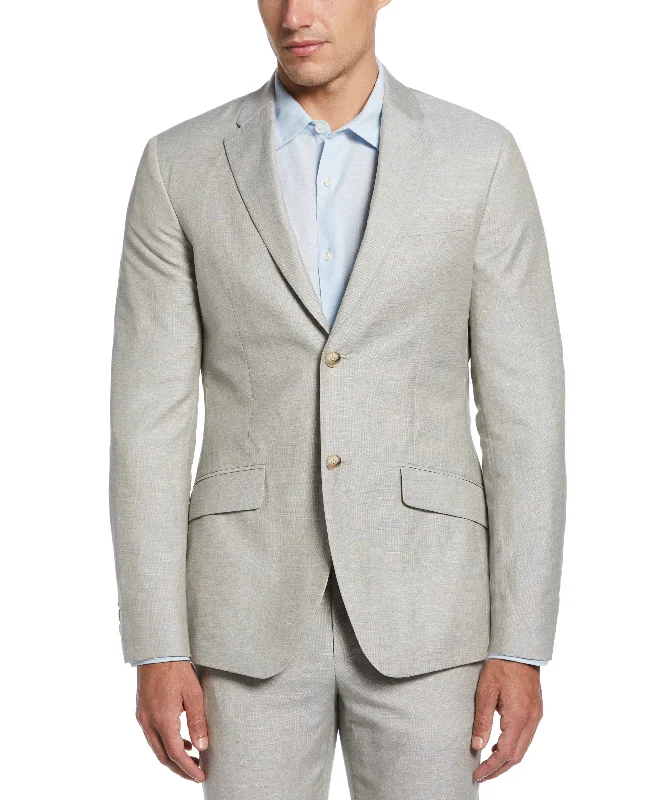 men's grey wedding tuxedo with vest -Very Slim Linen Blend Textured Suit Jacket