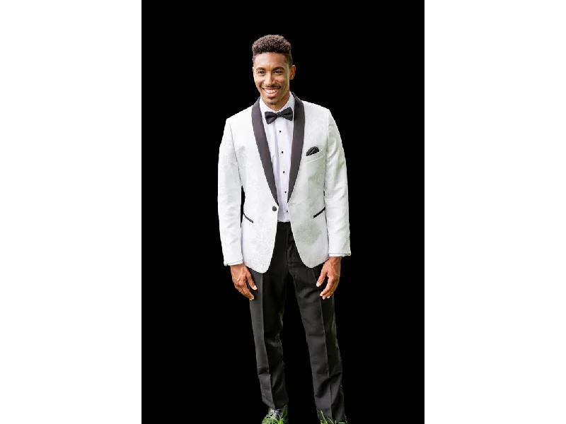 men's summer casual tuxedo suits -White & Black Aria Paisley Shawl lapel Dinner Jacket Tuxedo Rental