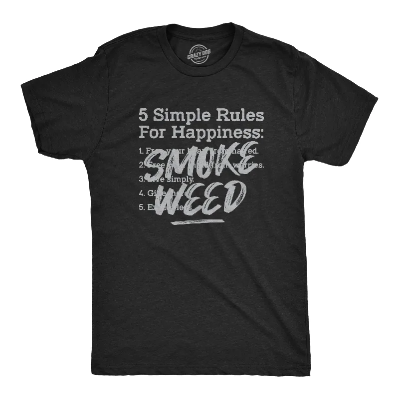 men's casual shirts with buttons-5 Simple Rules For Happiness: Smoke Weed Men's T Shirt