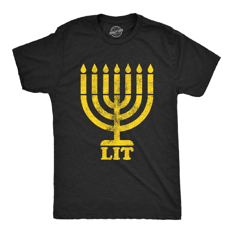 men's summer vacation shirts-Lit Menorah Men's T Shirt