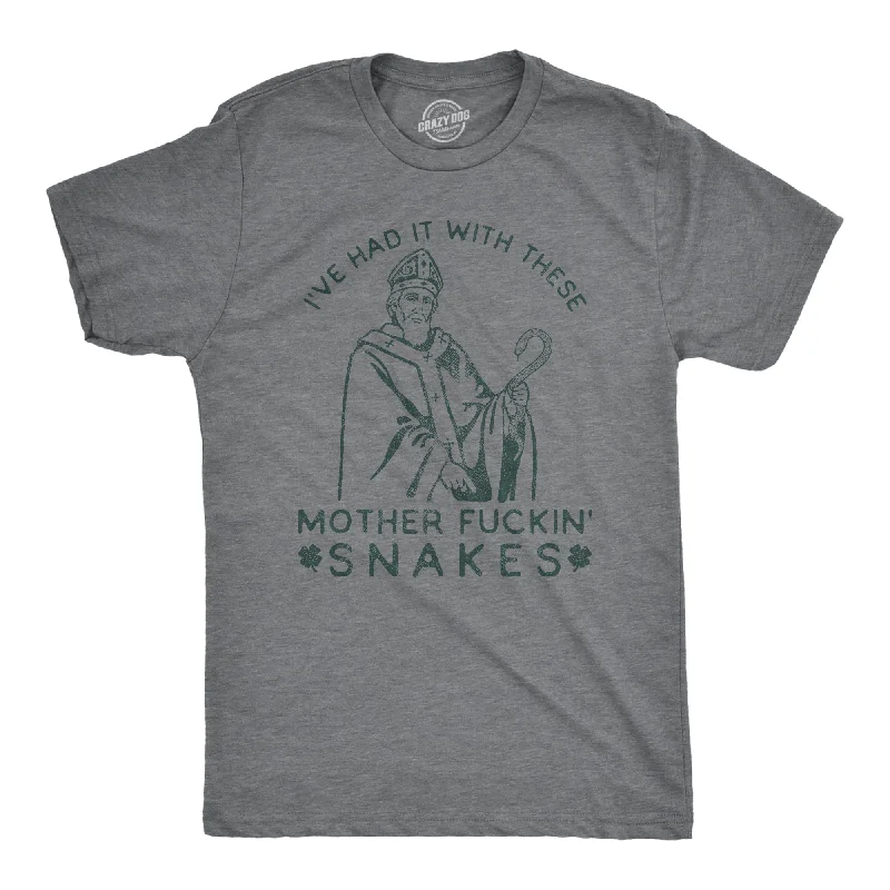 men's shirts for hot weather-Mens Mother Fuckin Snakes T Shirt Funny St Patricks Day Quote Hilarious Saying Top