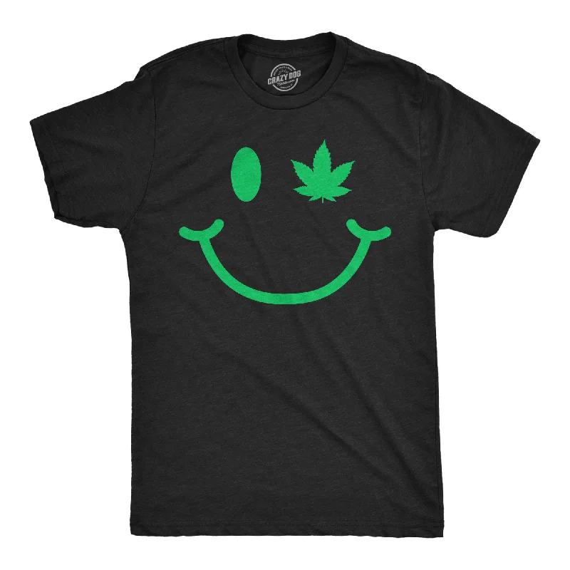 men's shirts with unique textures-Pot Leaf Eye Smiling Face Men's T Shirt