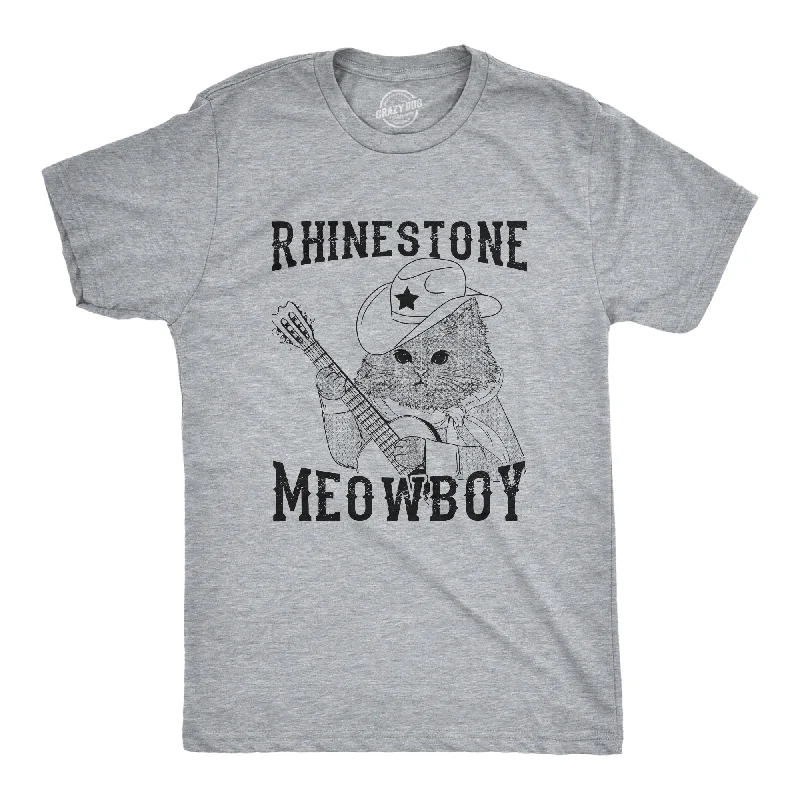 men's trendy casual shirts for men-Rhinestone Meowboy Men's T Shirt