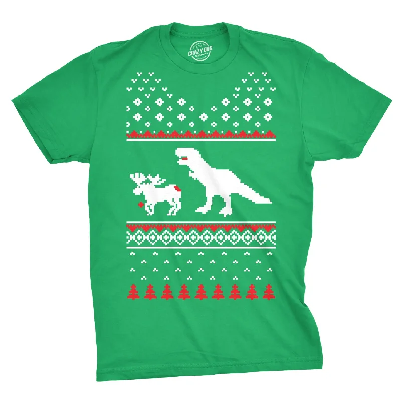 men's shirts with thick fabrics-T-Rex Attack Ugly Christmas Sweater Men's T Shirt